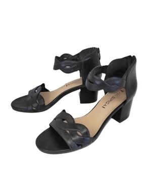 Via Spiga Black Leather Sandal Chunky Twisted Strap Block Heel Shoes Women's 6.5